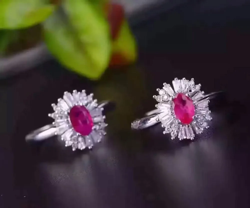 Роскошный серебряное кольцо с рубином 4 мм * 6 0 5 карат натуральный рубин из Бирмы