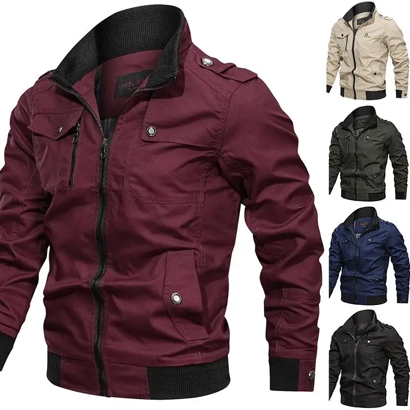

Мужская куртка в стиле милитари, с воротником-стойкой, осенняя легкая ветровка с несколькими карманами, на молнии спереди