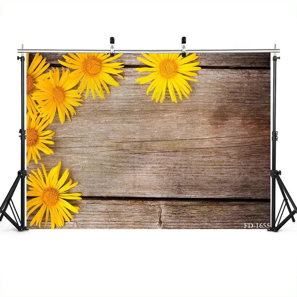 Фон для фотосъемки с изображением желтых лепестков цветов деревянной доски