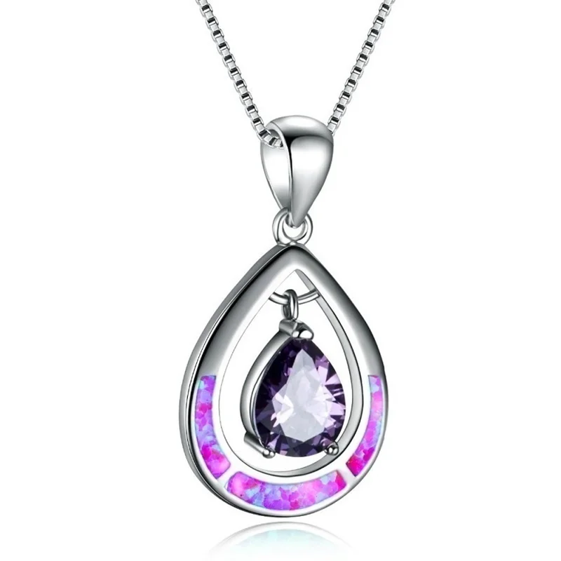 Цепочка из металлического сплава с голубым огненным опалом|Подвески| |