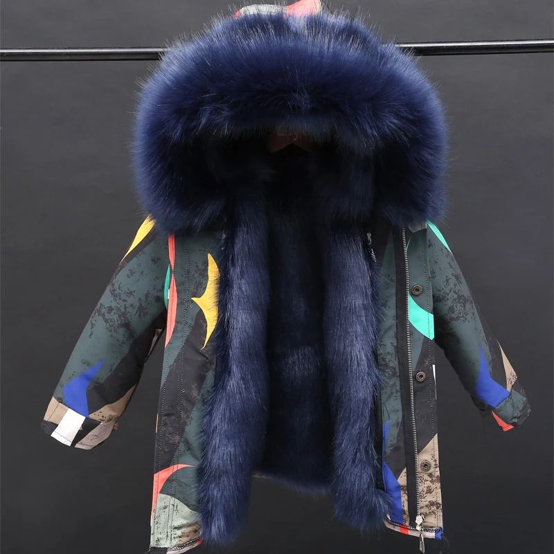 Парка с подкладкой из искусственного меха для мальчиков и девочек камуфляжная