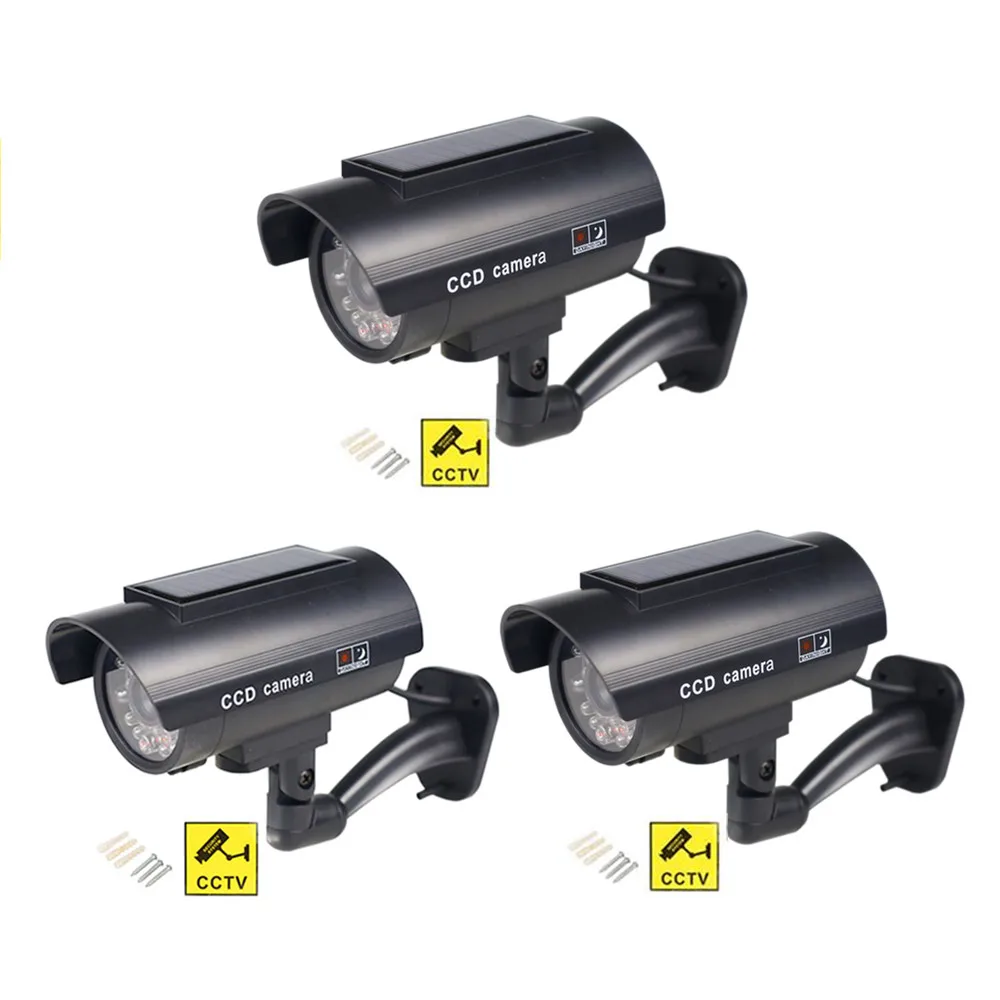 

3pcs/1bag Fake Dummy Camera Solar Simulation Waterproof Outdoor Indoor CCTV Security Surveillance With Flashing Red LED