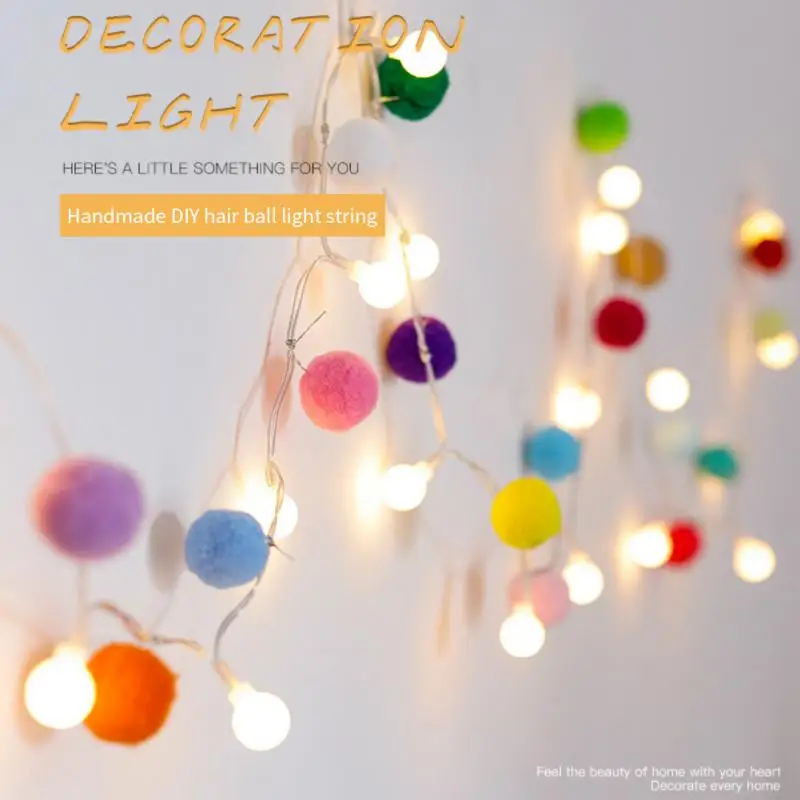

2m LED Fairy Lights Multicolor Pompom Balls Wool Felt Handmade Pom Garland String Ornaments for DIY Home Party Room Decor