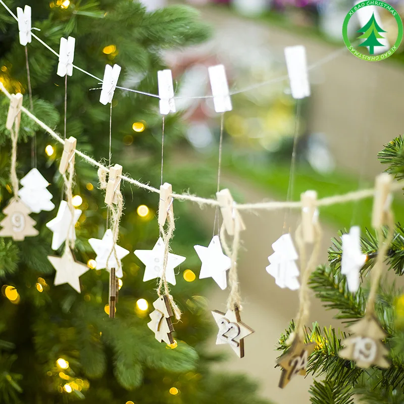 24PCS Christmas Calendar DIY Pendant Wood Decoration Xmas Advent Hanging Card Tree Decorations Kerst | Дом и сад