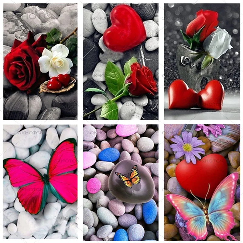 

Modern Wall Art Diamond Mosaic Diy 5D Sets Cross Stitch Red Rose with Stones Cross Craft Art Diamond Paintings Home Decor Kits
