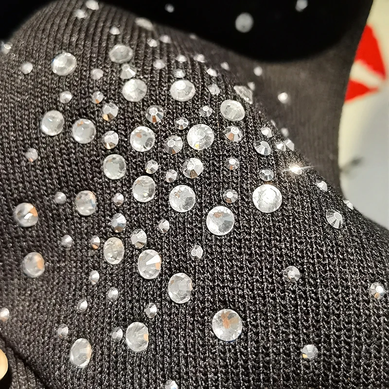 

QING MO Black Women Snow Rhinstone Pants 2020 Women Knitted Harem Pants Female High Elastic Waist Pants ZQY6109