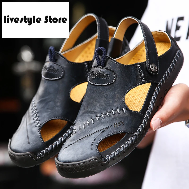 

2021 Genuine Leather Men's Sandals Summer Soft Shoes Beach Men's Sandals High Quality Sandals Slippers Bohemia Size 38-48