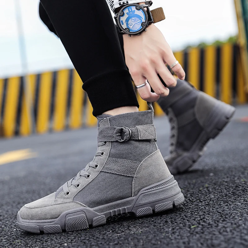 

Platform Ankle Boots High Top Shoes for Men Lace Up Canvas Boots Men Casual Shoes Man Spring Autumn Non-slip Walking Boots