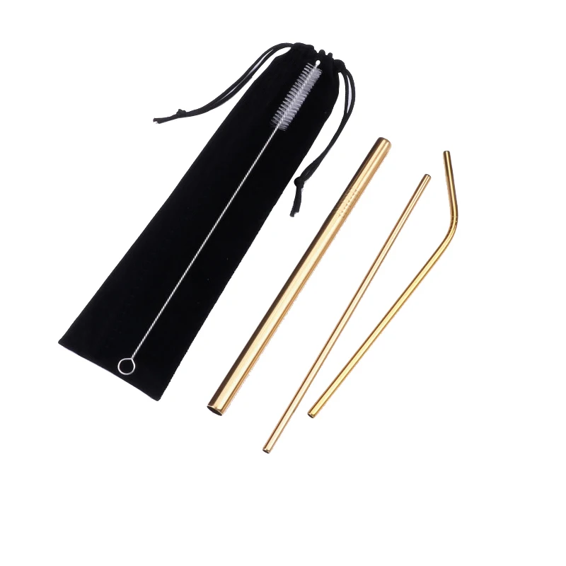 4pcs gold Нержавеющая сталь питьевой соломы путешествия портативный телескопическая солома многоразовые складной стакан соломы с чехлом и щеткой - Цвет: 4pcs gold