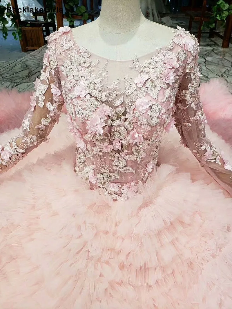 Розовое вечернее платье с длинными рукавами и круглым вырезом мусульманское