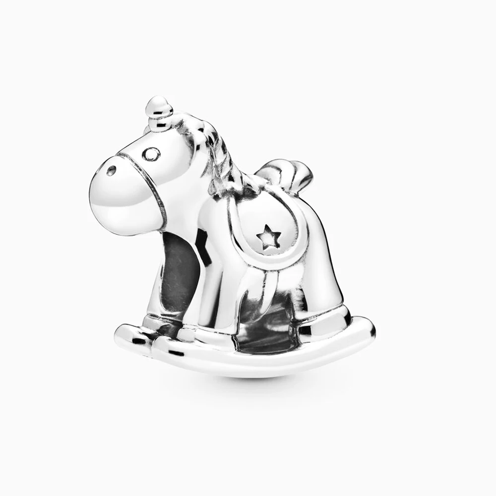 

QANDOCCI 925 Sterling Silver Original Bruno the Unicorn Rocking Horse Charm Fit Pandora Bracelets Beads for Jewelry Making