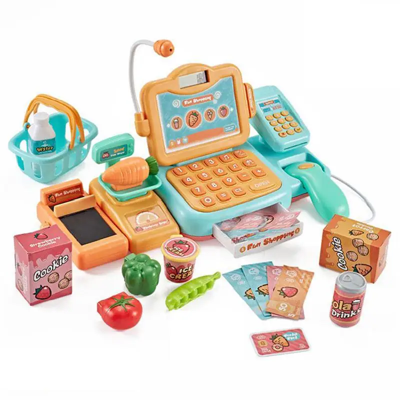 

Электронная миниатюрная имитация супермаркета, набор кассового аппарата, игрушка, Детский персонаж, ролевая игра, интерактивный кассир, де...