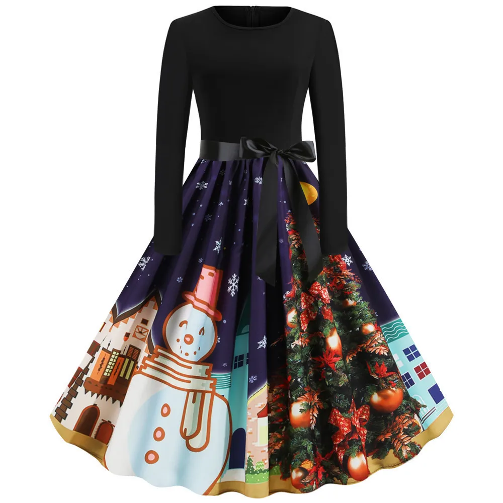 Рождественское женское платье 2020 с принтом снежинки тонкое винтажное 50S 60S