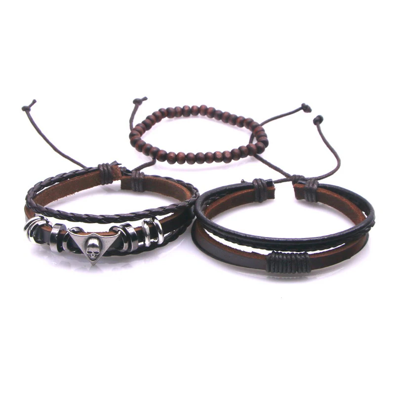 Leather Bracelets for Men Brown Bracelet Vintage Multilayer Handmade Rope Wrap Male Gift Jewlery | Украшения и аксессуары