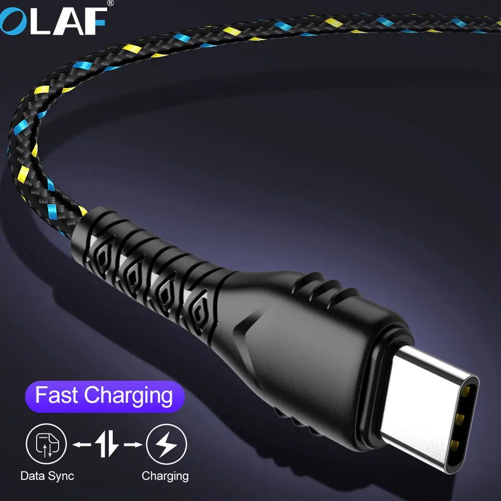 Олаф usb type-c кабель 1 м/2 м/3 м Синхронизация данных Быстрая зарядка USB C кабель для samsung A50 A70 A30 huawei P30 P20 lite usb type-C провод