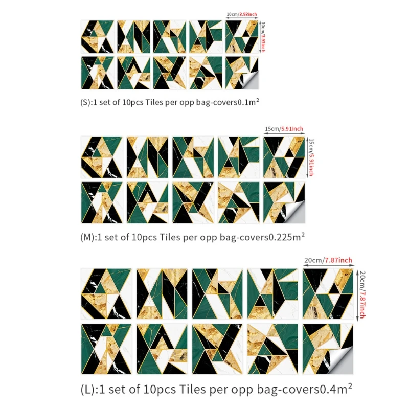 

S/M/L Self-Adhesive Wall Tile Decals Stickers for Bathroom Decor Green Geometry H3CC