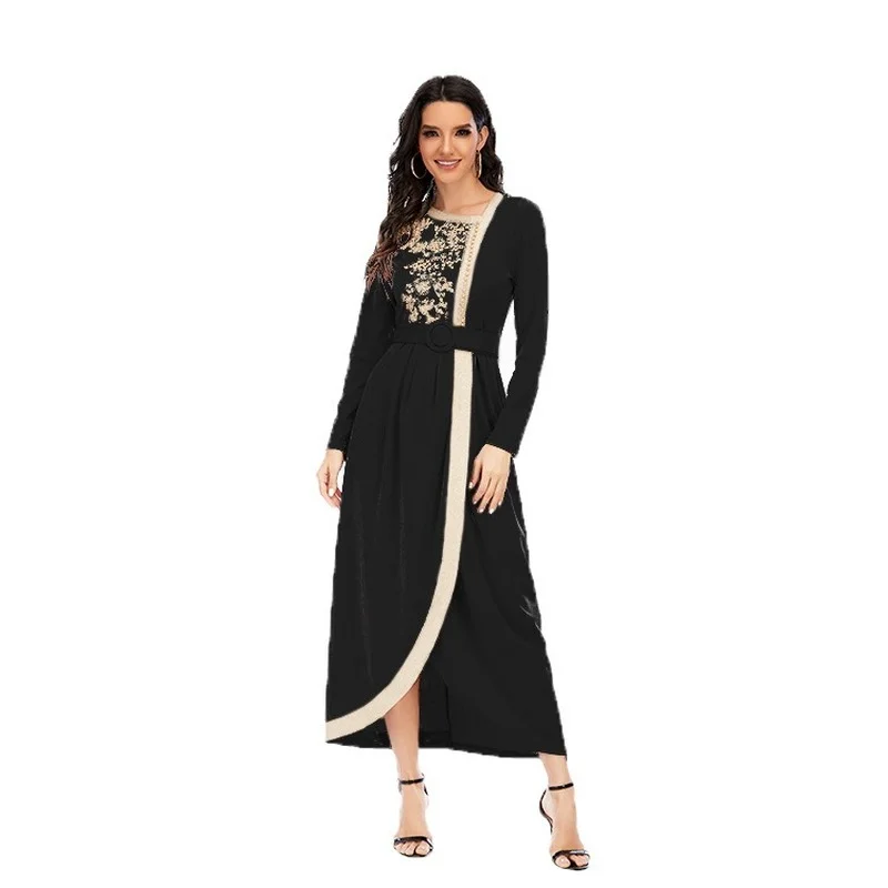 Muslim Dress Middle East Ramadan Dubai Abaya Turkey Muslim Fashion Robes New Embroidery Beaded Slim Long Dress Belt Donsignet