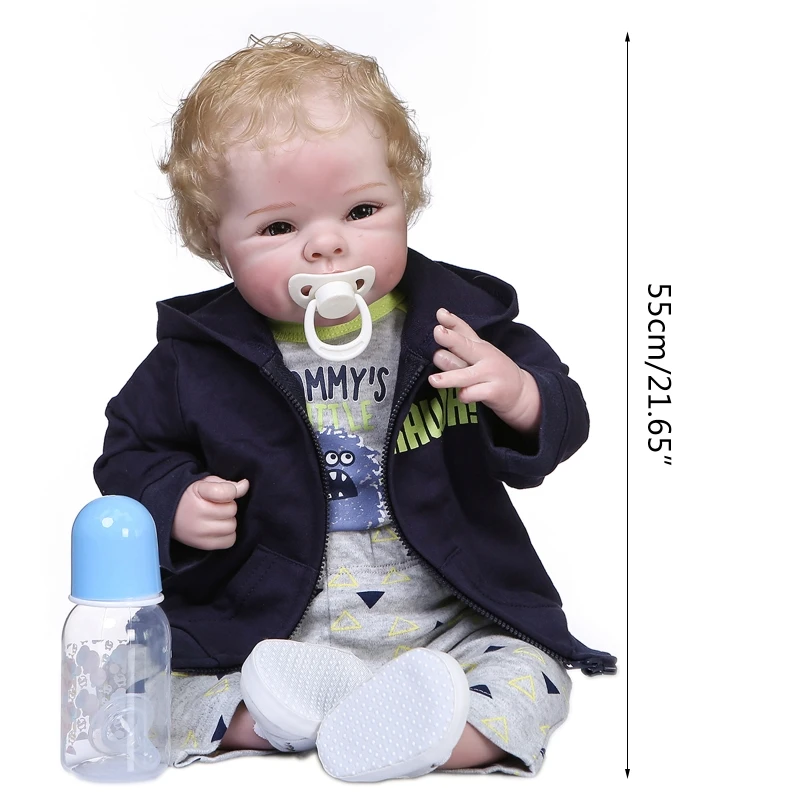 

55cm Realistic Doll Soft Body Vinyl Toddler Babies Lifelike Curly Boy Play Toy