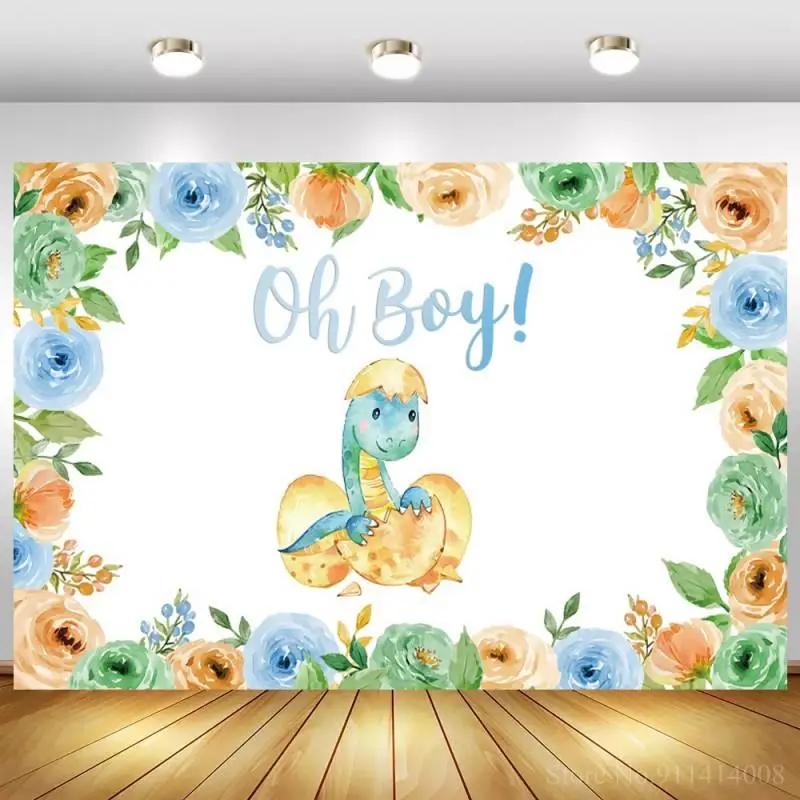 Фон для фотосъемки новорожденных с изображением динозавра из яйца и цветов