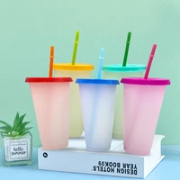 1pc 700ml half transparent colorful water cup for women girls cola drinking water bottle with straw gradient cup drinkware