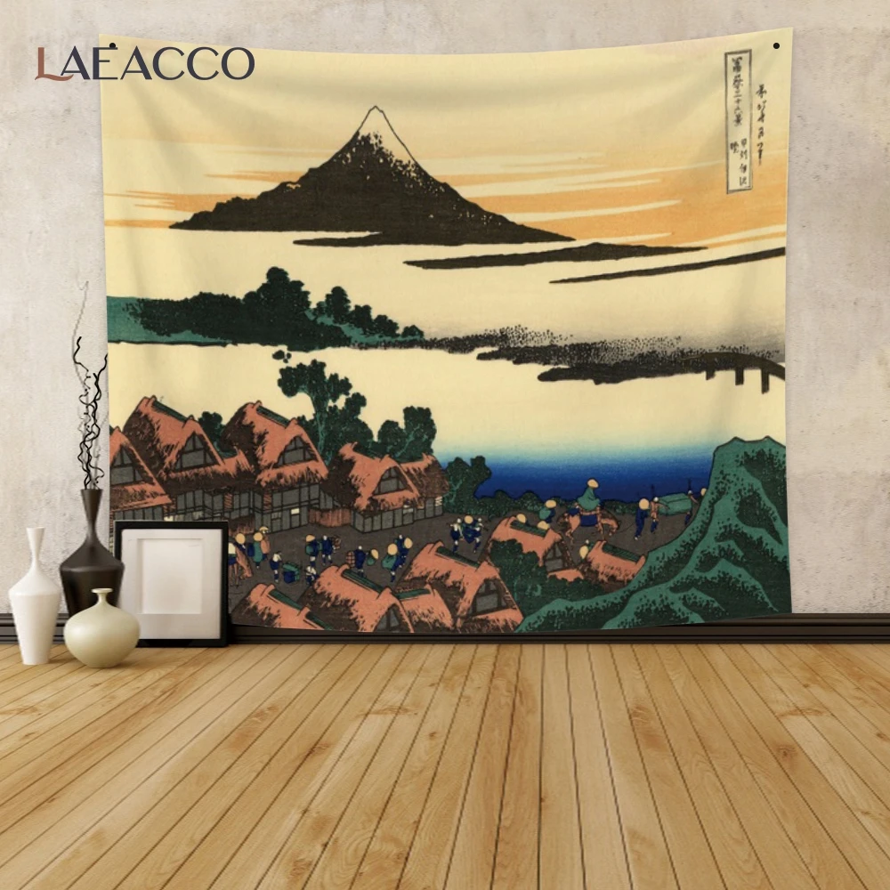 

Laeacco Japanese Style Classic Mount Fuji Printed Tapestry Modern Abstract Landscape Wall Hangings Living Room Decor Polyester