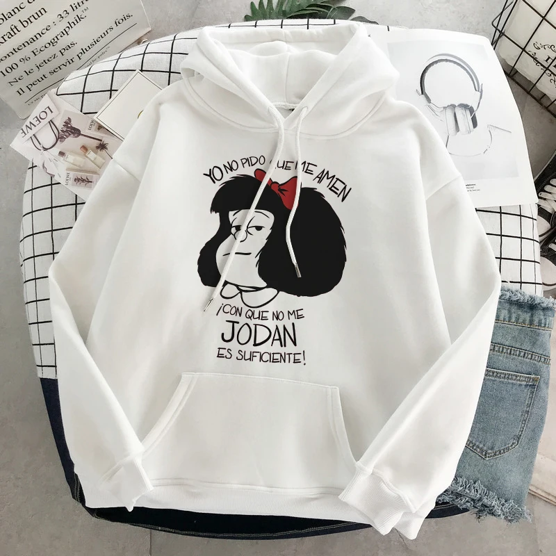 Kawaii Mafalda Anime Korean Fashion Hoodies Women Harajuku Spring Cartoon Long Sleeve Clothes Mafalda Graphics Sweetshirts Tops