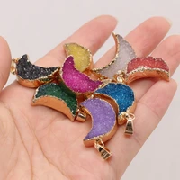 fine natural stone agates druzy pendants moon shape gold plate druzy crystal for jewelry making women necklace earrings gifts