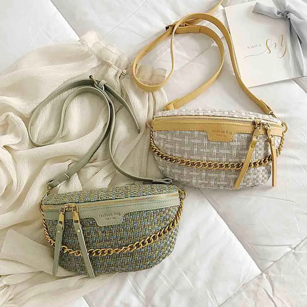 Женская сумка через плечо поясная 2019 новая модная нагрудная с карманами тканая