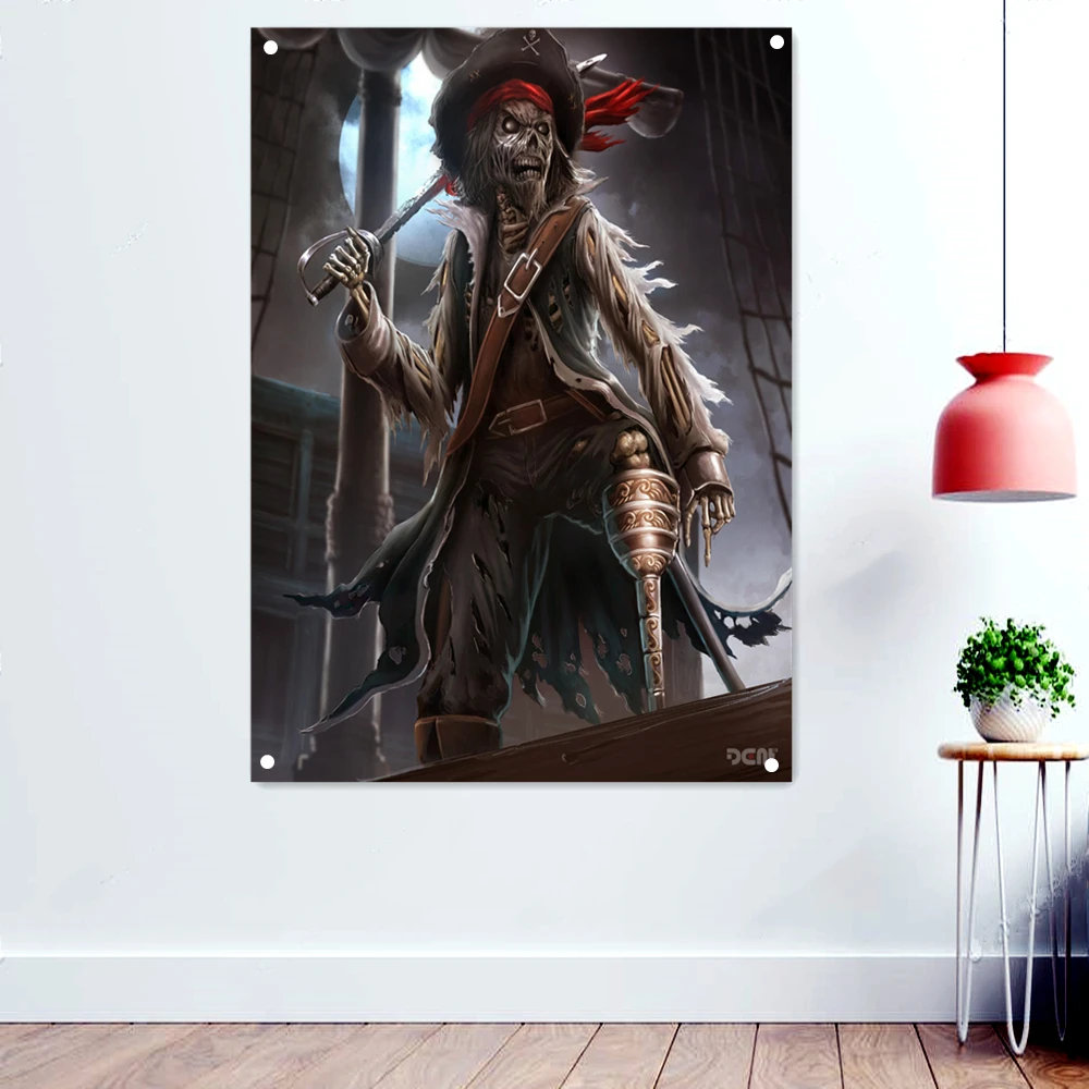 

Skeleton Pirates Flag Skull Art Poster Wall Chart Quality Polyester Piratas Party Flags and Banners Accessories Wall Decoration