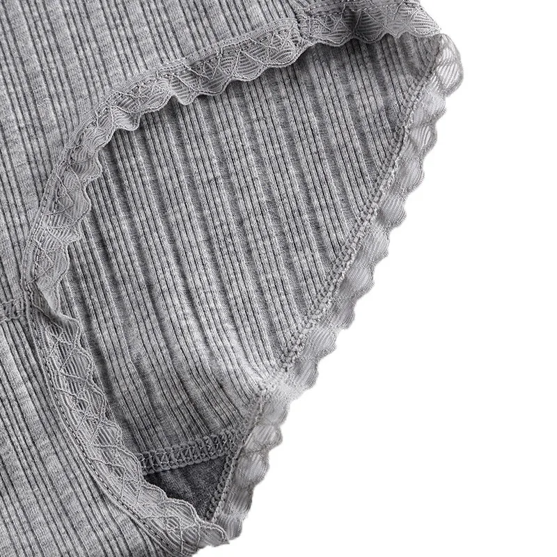 

Women Seamless Briefs 4PCS/Lot Thread Cotton Antibacterial Underwear Panties with Lace Side