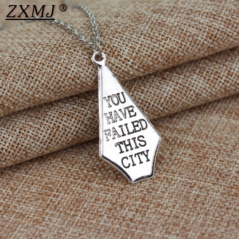 

ZXMJ You Have Failed This City Necklace Pendant Green Arrow DC Comics Metal chain link Arrow Necklace for women man gift