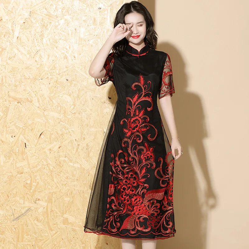 Традиционные китайские женские вечерние платья Cheongsam элегантные Qipao с рукавом до