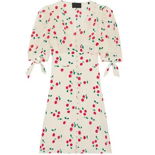 

French niche TK slim V-neck cherry print silk dress silk skirt frob20131k
