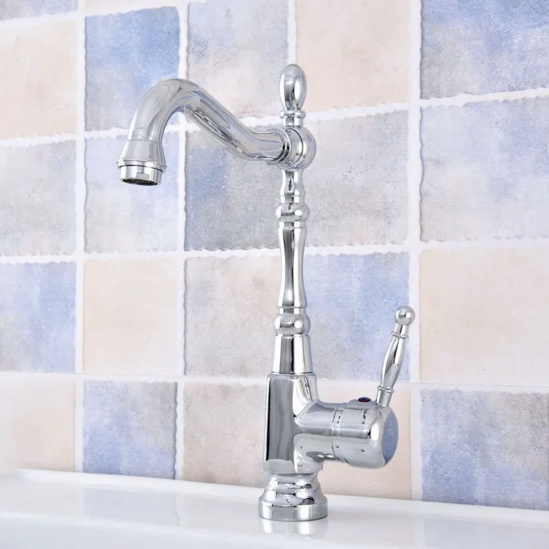 

Chrome Kitchen Sink Swivel Spout Faucet Deck Mounted Single Hole Vessel Sink Mixer tap Lsf634