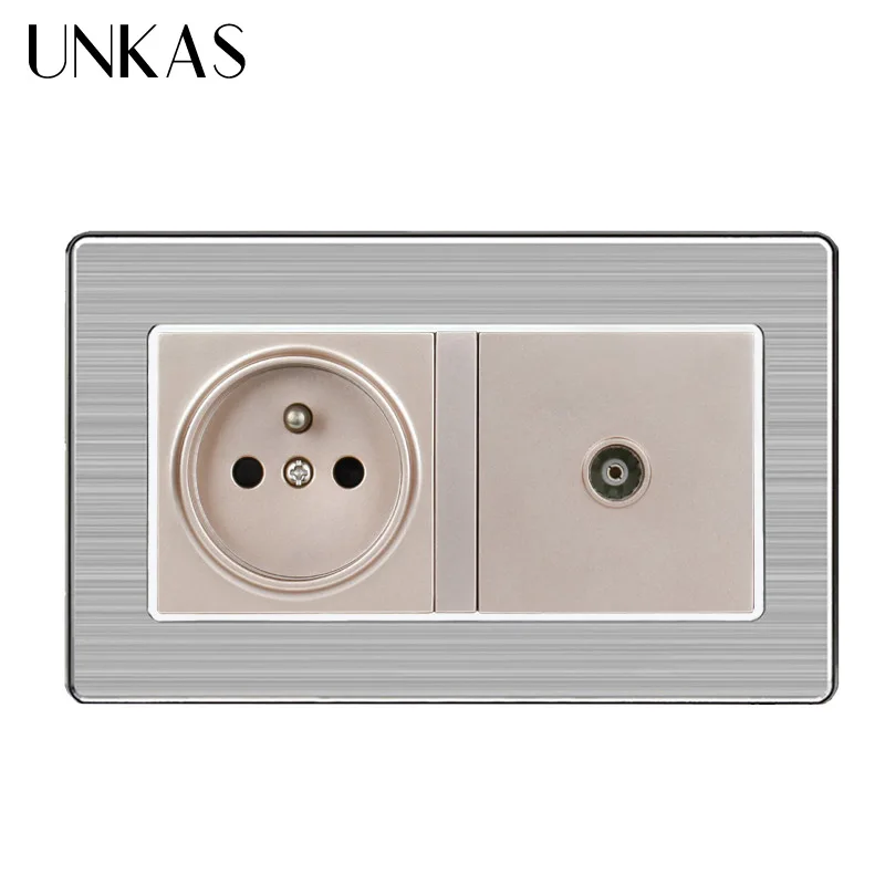 Французская стандартная настенная розетка UNKAS с заземлением 16 А + Женская ТВ из