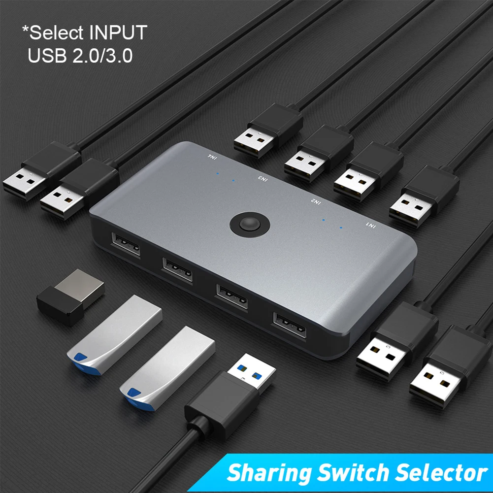 

Квм-Разветвитель USB 3,0 2,0 для ПК, клавиатуры, мыши, принтера, 4 порта