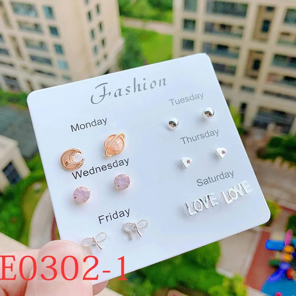 6 пар/компл. неделю серьги милые посеребренные серьги-гвоздики комплект