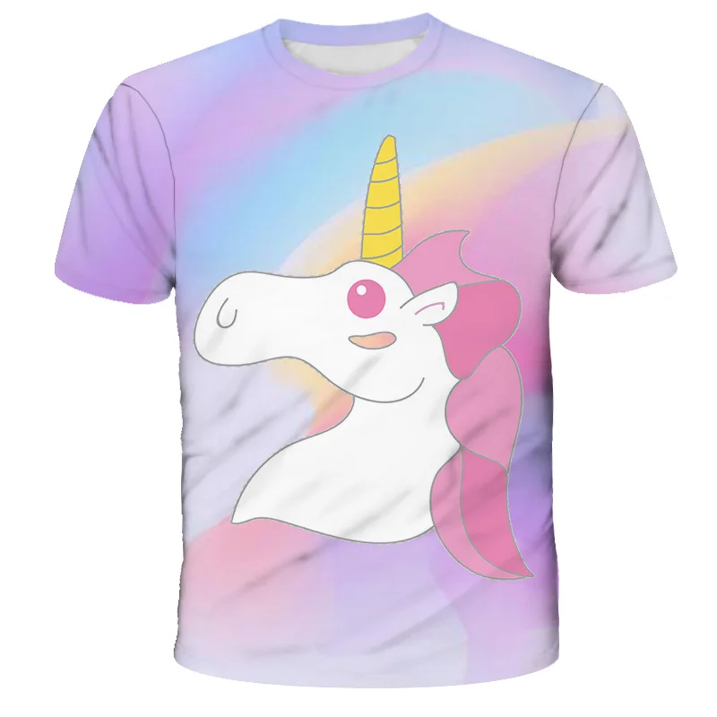 

2021 Summer 4-14T Children'S Birthday Clothing Unicorn Party Cartoon Print Short Sleeve Unicorn Top Cartoon T Shirt For Kids Boy