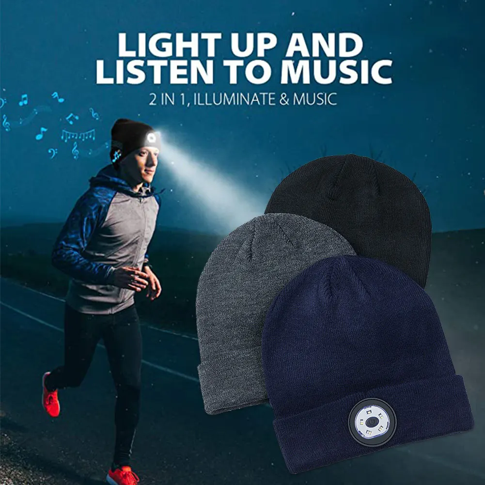 

Wireless Headphone Earphone Knit Hat Beanie Bluetooth Built-in Stereo Speakers LED Lighted Hat Smart Headphone Cap Outdoor Sport