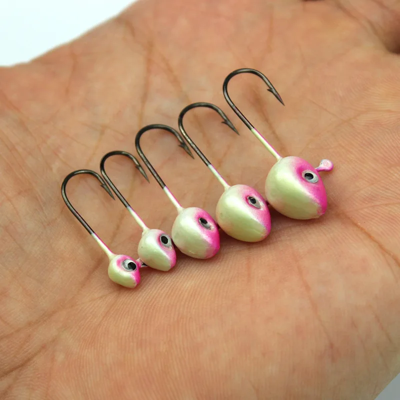 

10Pcs/set New Mini 0.5g 1g 2g 3g 4g 5g Soft Lure Worm Hook Jig Head Fishing Hook Useful Pink Hooks Fishing Accessories