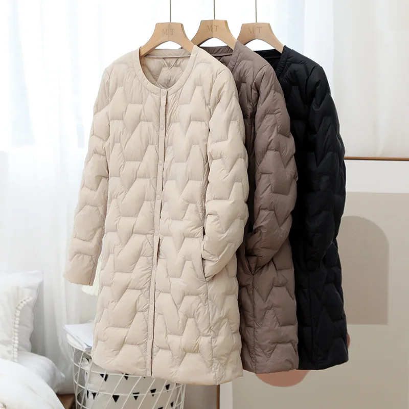 

2021 SHERAN Women Ultra Light Down Jacket Casual Long Coat Thin Inner Bottoming Garment Spring Autumn Outwear New Women's Coats