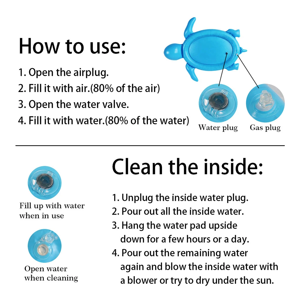 

2020 New Turtle Shape Baby Water Inflatable Play Mat Toddlers Play Mat Toy Water Mat for Kids High Quality And Durable