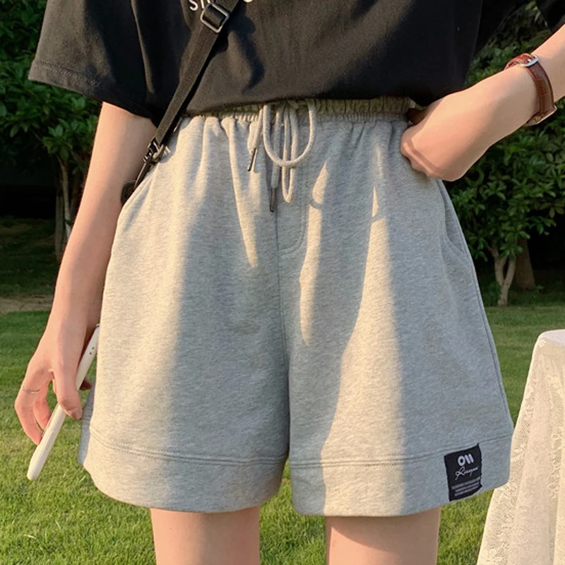 

DAYIFUN Pants Women Summer 2021 Korean Loose Straight Ins Harajuku Style Casual Knee Length Elastic Waist Wide Leg Sports Shorts