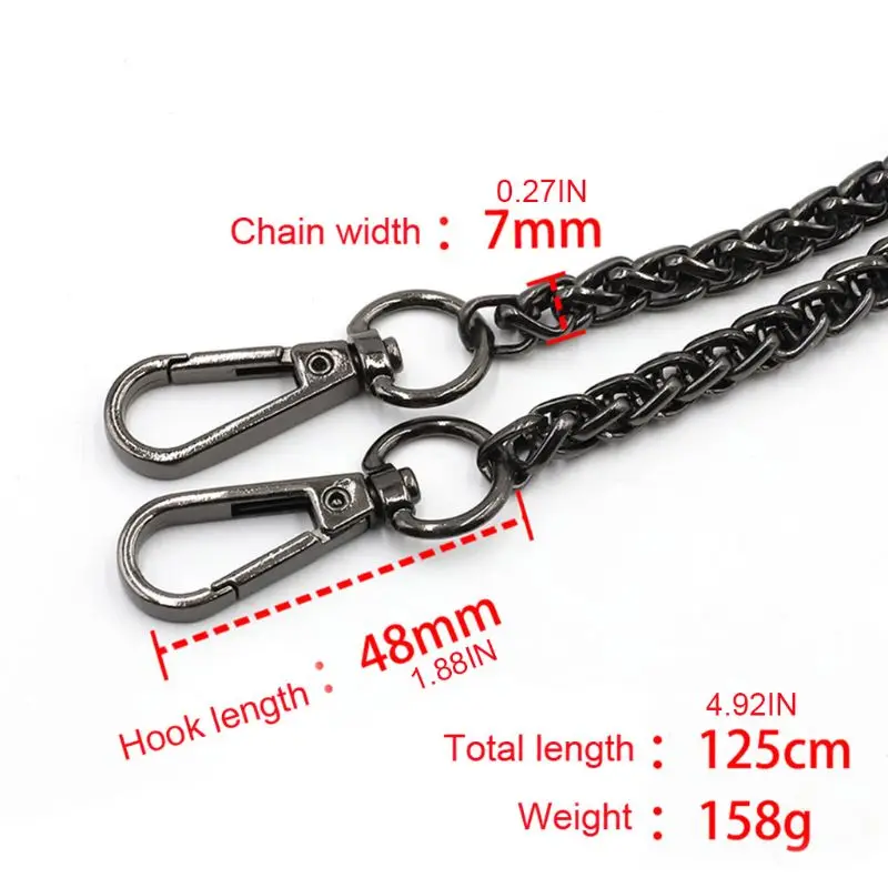 

125cm DIY Chain Strap Handbag Chains Accessories Purse Shoulder Crossbody Replacement Straps with Metal Buckles