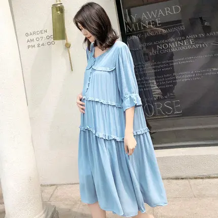 

New Spring Maternity Dresses Fashion Chiffon Pleated Long Pregnancy Dress 2020 Casual Loose Maternity Clothes For Pregnant Women