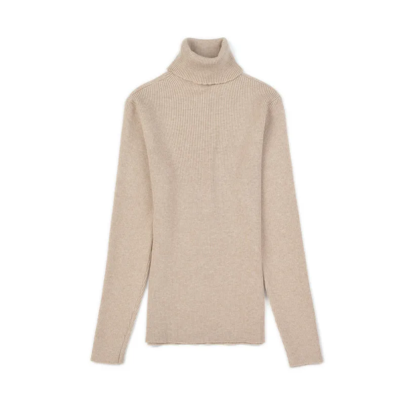

European American new autumn high-neck solid color long-sleeved base sweater fashion trend loose all-match women's pullover top
