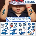 20 видов мультяшных наклеек с татуировками акулы, водонепроницаемые детские Мультяшные временные наклейки с героями мультфильмов для вечеринки, милые детские анимационные наклейки