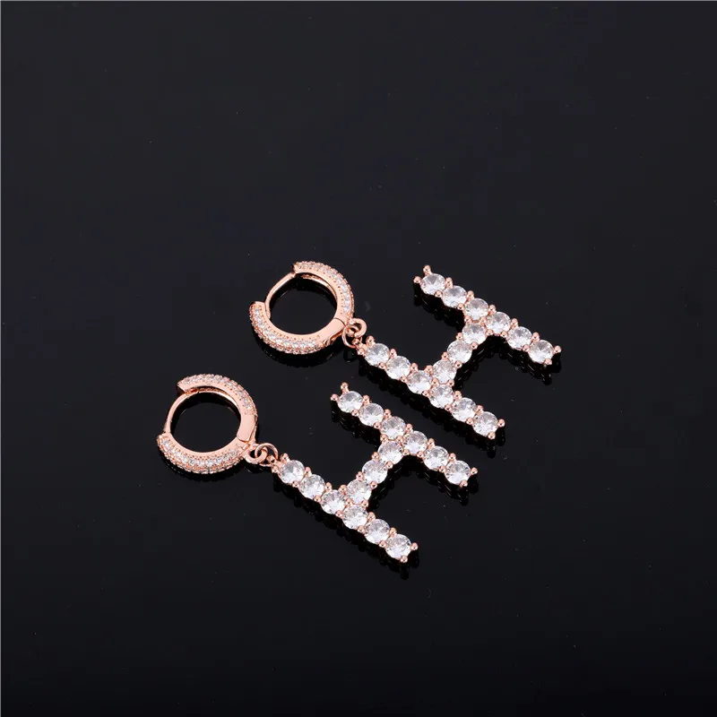 

Hip Hop 1pc Iced Out Bling Cubic Zirconia Tennis Chain letter Customized letters Earring For Men Women Jewelry