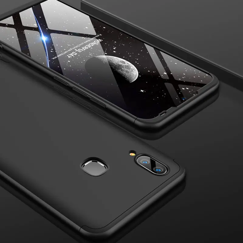 Vivo Y91 Y93 Y95 360 чехол 360 градусов полный чехол матовый чехол для Vivo Y 91 93 95 VivoY95 VivoY93 противоударный чехол со стеклянной пленкой - Цвет: Black