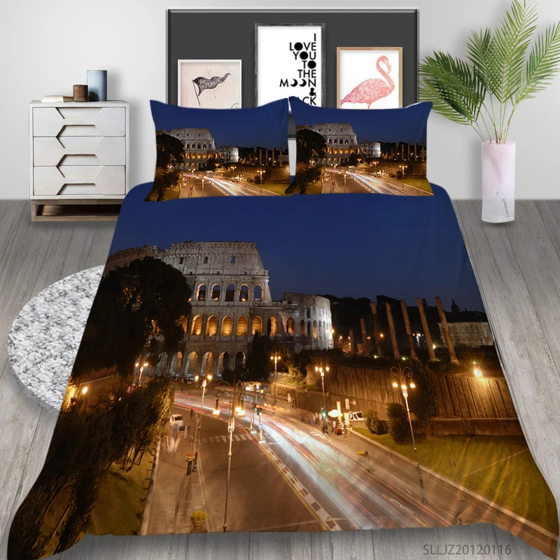 

3D Bedding Set King Size Duvet Cover Set Architecture Print Home Textiles Pillowcase Single Double 2/3 Pcs Dropship